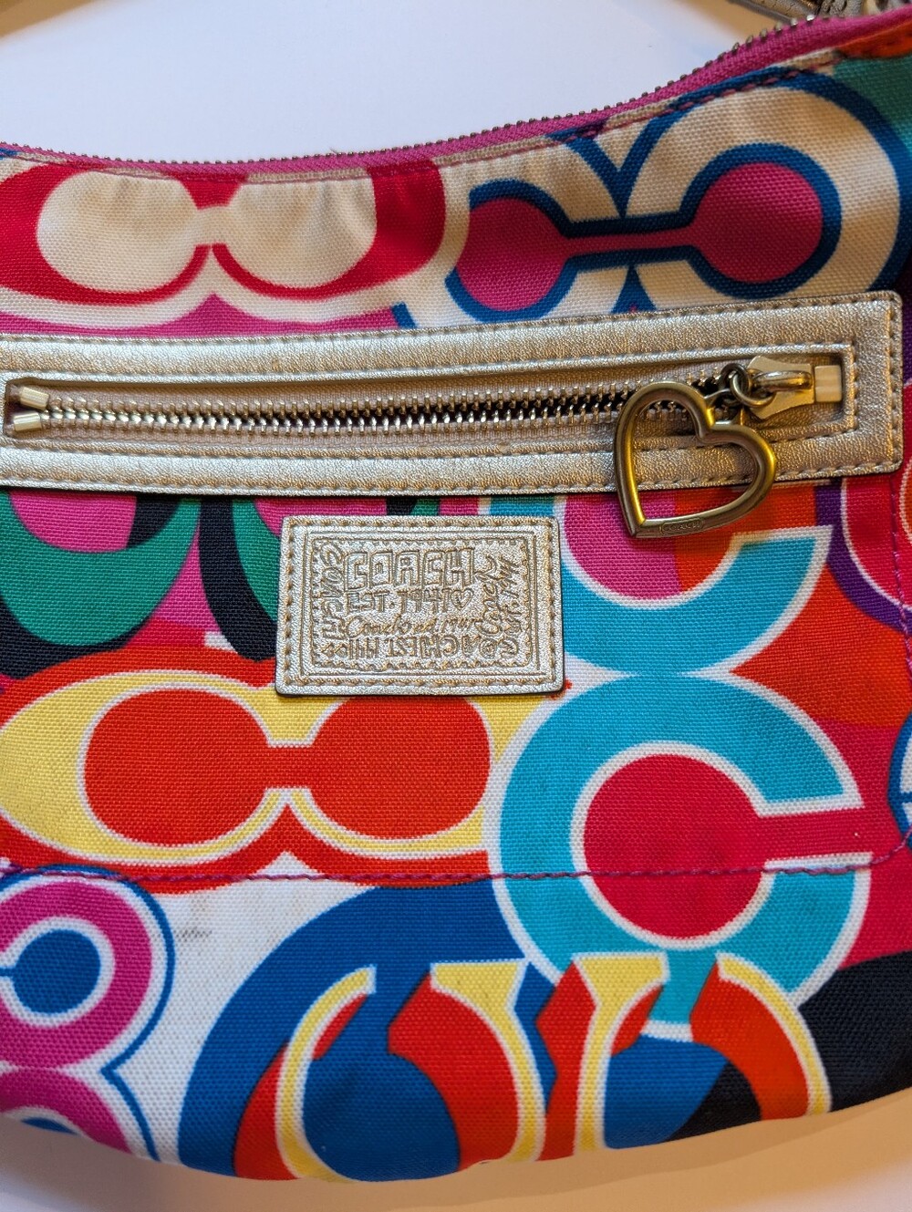 Coach Poppy Multicolor Signature Pattern Crossbody Bag in Gold Trim - Picture 3 of 15